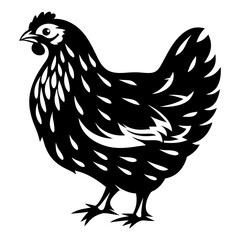 Monochrome Chicken Silhouette with Abstract Feather Design on a White Background
