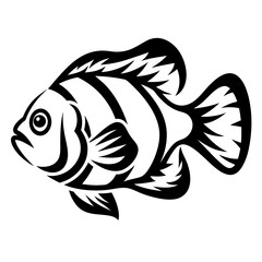 Stylized Black and White Fish Illustration with Striped Body Pattern Design