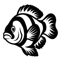 Stylized Black and White Tropical Fish Illustration with Bold Lines and Detail