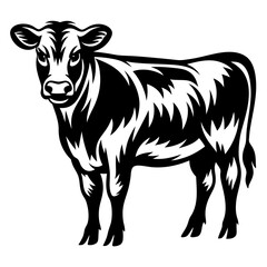 Striking monochromatic vector illustration of a young dairy cow calf standing calmly