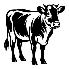 Black and White Illustration of a Dairy Cow with Detailed Markings