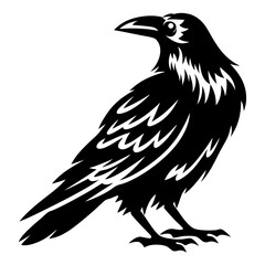 A bold black and white raven image with a tribal tattoo aesthetic