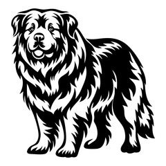 Majestic Mountain Dog Black and White Silhouette Vector Illustration Artwork