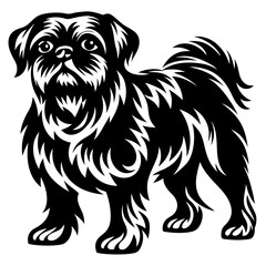 Stylized illustration of a full body Shih Tzu dog in black and white