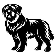 Majestic Tibetan Mastiff Illustration Standing Tall in Black and White Silhouette