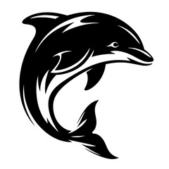 Elegant monochrome illustration of a dolphin gracefully leaping and turning in the sea