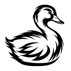 Monochrome Swan Vector Illustration with Stylized Feathers and Graceful Lines