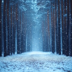 Naklejka premium Snow falling in a serene winter forest path