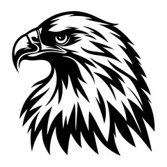 Elegant monochrome eagle head illustration, bold lines and striking silhouette design