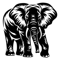 Striking black and white elephant artwork showcasing strength and majestic presence