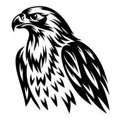 Monochrome Illustration of a Powerful Eagle Head and Feathers in Vector Format