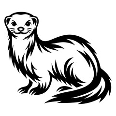 Striking Black and White Illustration of a Stoat with a Fluffy Tail