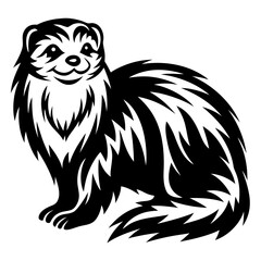 Stylized Black and White Illustration of a Ferret with Ornamental Details
