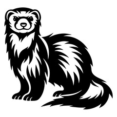 Stylized black and white vector illustration of a cute looking ferret