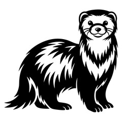 Stylized Illustration of a Ferret Standing, Featuring Contrasting Black and White Colors