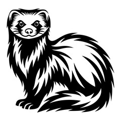 Stylized Black and White Ferret Sitting Profile with Thick Fur Pattern