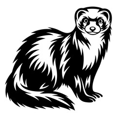 Black and white vector graphic of a ferret in a stylized design