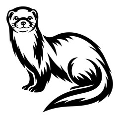 Stylized Black and White Ferret Standing Upright Graphic Illustration Image