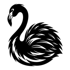 Striking black and white graphic illustration of a stylized flamingo bird