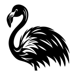 Stylized Black Flamingo Image with Elegant Feathers and Curving Neck