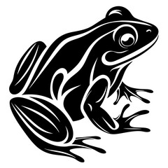 Bold and striking black and white illustration of a stylized frog