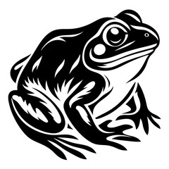 Monochrome vector illustration of a majestic frog with intricate ornamental details