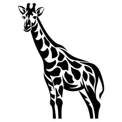 Naklejka premium Elegant Black and White Giraffe Illustration with Stylized Spot Pattern