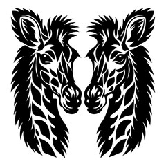 Mirrored Zebra Heads in a Black and White Tribal Design