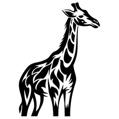 Striking Giraffe Silhouette with Intricate Tribal Pattern against a White Background