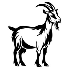 Dramatic Black and White Illustration of a Majestic Mountain Goat Standing Proudly