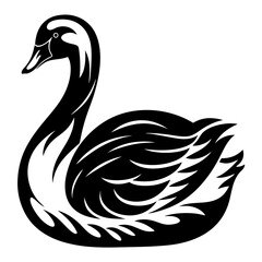 Elegant Black Swan Illustration with Curving Neck and Decorative Feathers, a Fine Art Piece