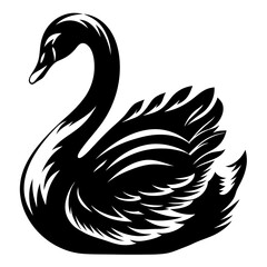 Striking monochrome silhouette of a graceful swan against a stark white background