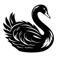 Elegant Black Swan Silhouette with Curved Neck and Ornamental Feathers
