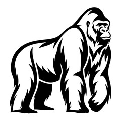 Striking vector illustration of a powerful gorilla in black and white