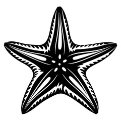 Stylized black and white starfish vector illustration with a tribal aesthetic look