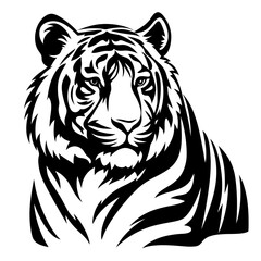 Striking monochrome tiger portrait rendered in a bold, graphic style art