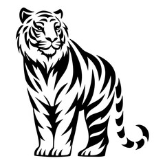 Majestic Tiger Standing Tall With Bold Black and White Striped Design