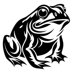 Abstract black and white frog illustration with bold lines and patterns
