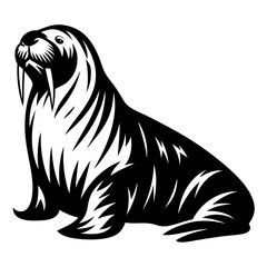 Detailed black and white walrus illustration with a smooth shaded aesthetic