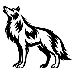 Stylized Wolf Howling at the Sky in Striking Black and White Design