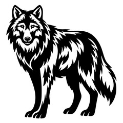 Fototapeta premium Monochrome Vector Illustration of a Majestic Wolf Standing Proudly in Profile