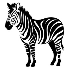 Striking Black and White Zebra Illustration with Bold Stripes on White Background