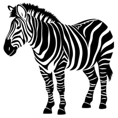 Black and White Zebra Illustration with Bold Stripes on a White Background