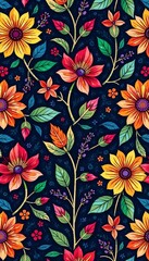 Intricate digital ajrakh seamless pattern with block print floral batik design, vector, decorative, motif