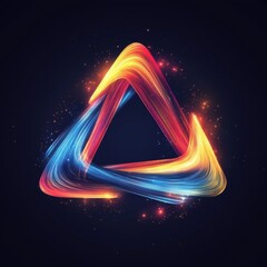 Abstract Triangle Shape Made of Smooth Glowing Light Streaks with Sparkles on Dark Background