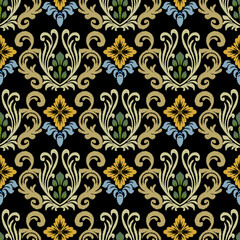 Ikat floral seamless pattern. Embroidery , print striped ornament floral. Texture textile background vector illustration ornate elegant luxury vintage retro style.