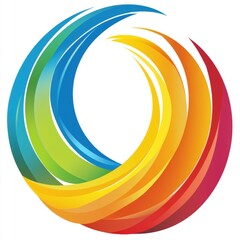 Abstract colorful circle design with layered flowing shapes radiating from blue to red creating dynamic swirling effect