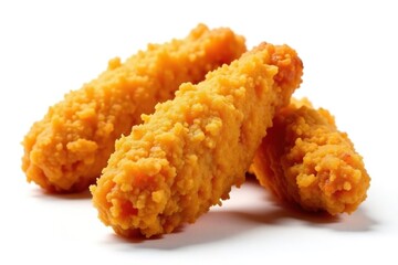 Crispy fried chicken strips isolated on white, lunch, takeout