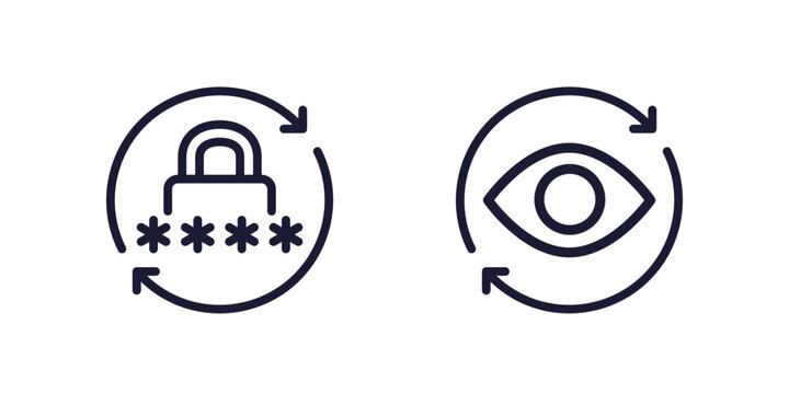 change password line icons with lock, privacy and security concept