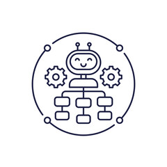 Process automation icon with robot in line design